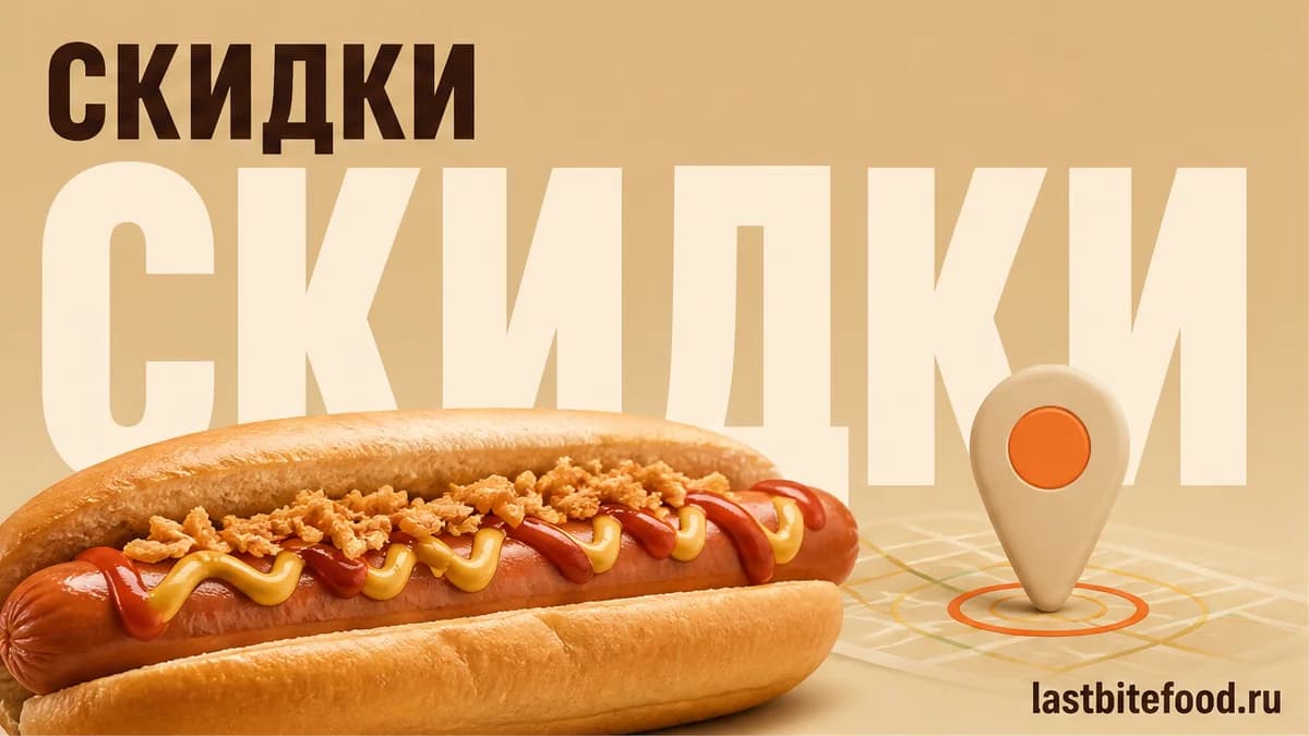 Хот-дог с пином карты и словом СКИДКИ: хот-дог в Ростове-на-Дону со скидкой и самовывозом