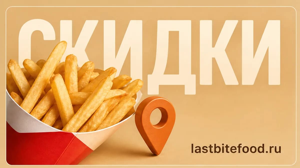 Порция картофеля фри с пином карты и словом СКИДКИ: фри в Ростове-на-Дону со скидкой и самовывозом