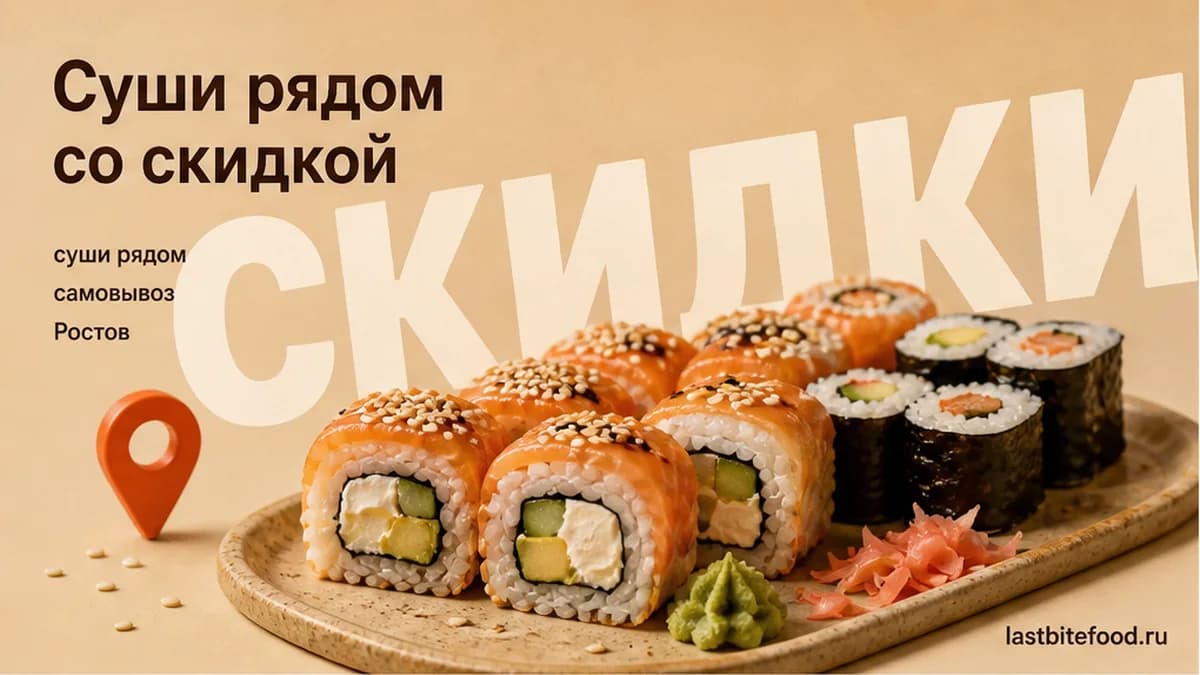 Роллы и пин карты со словом СКИДКИ: суши рядом со скидкой в Ростове-на-Дону и самовывоз