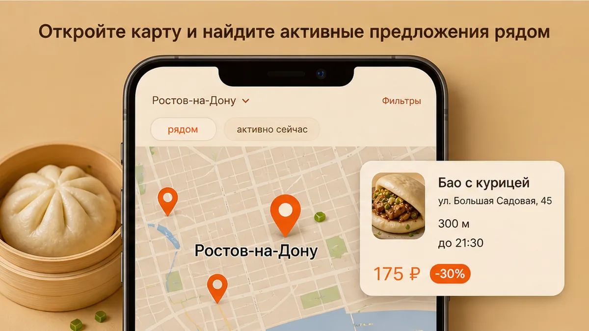 Карта активных предложений бао рядом: пины вечерних скидок на карте