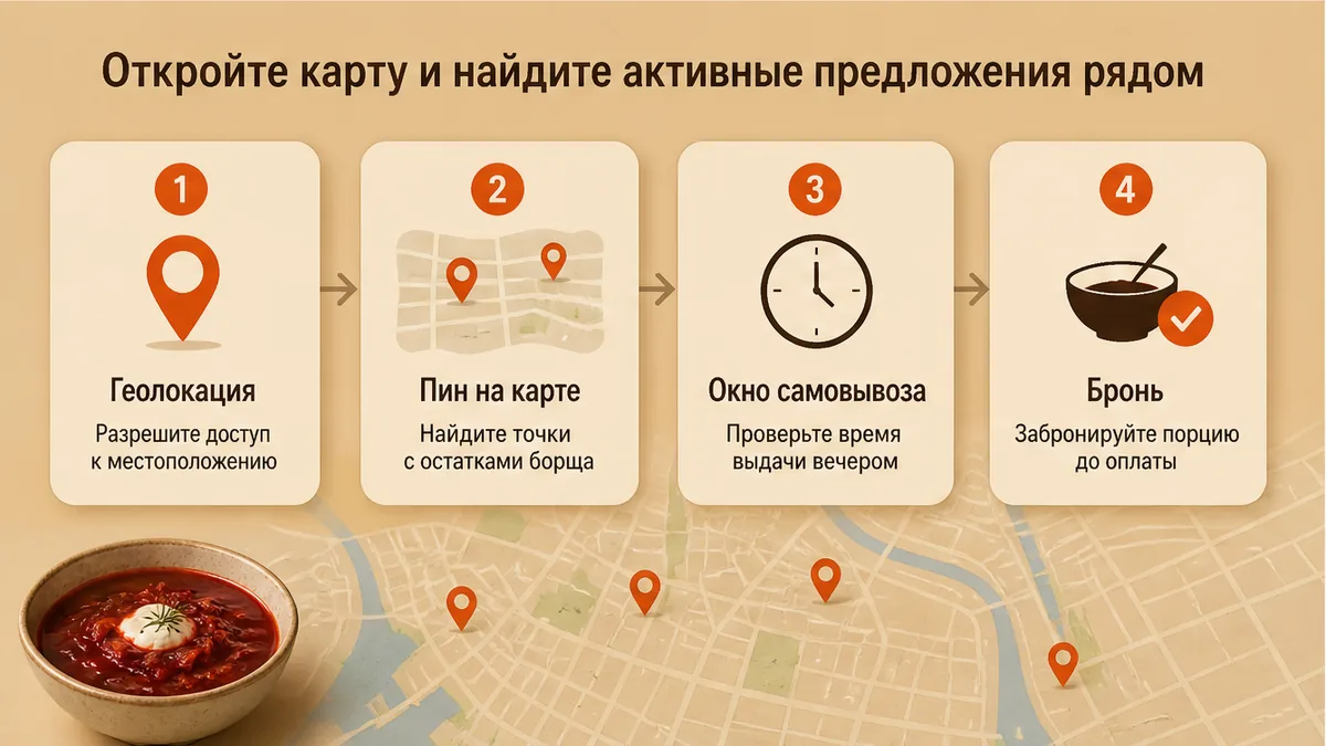 Схема: найти борщ на карте остатков рядом