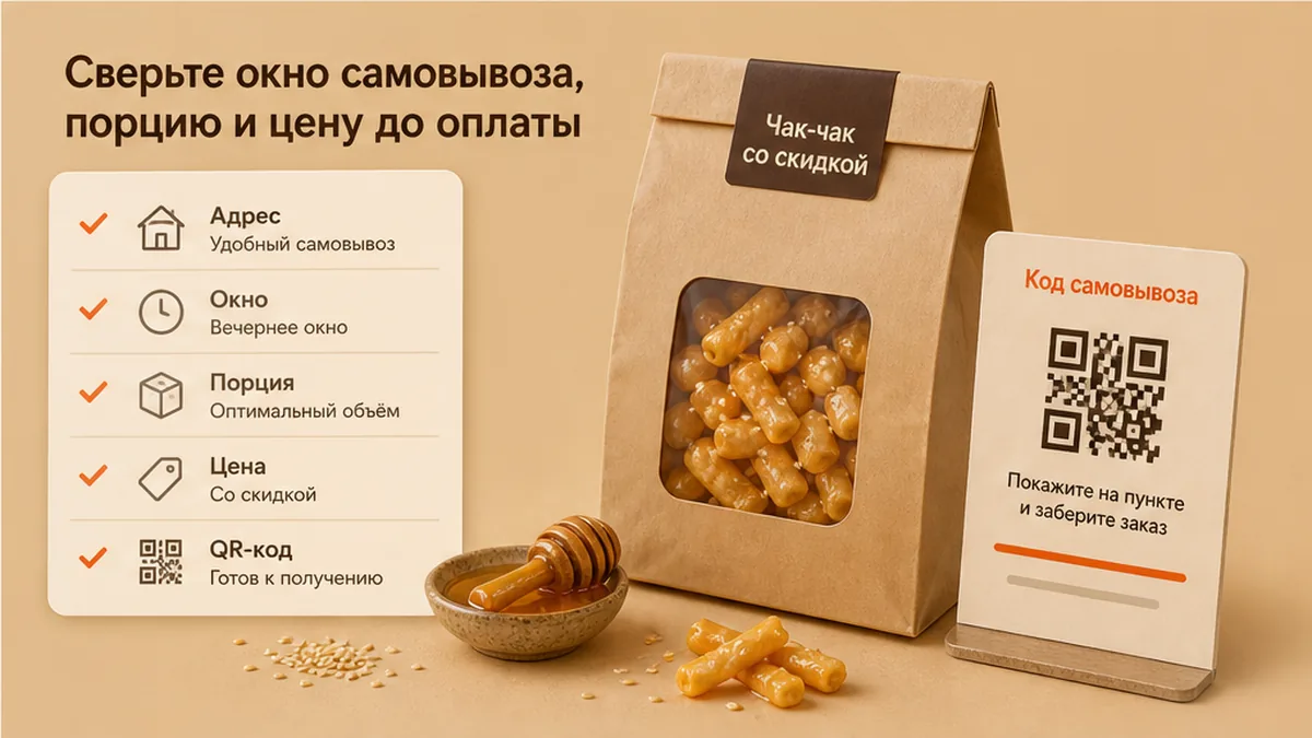 Чеклист самовывоза чак-чака: пакет, окно и QR-код до оплаты