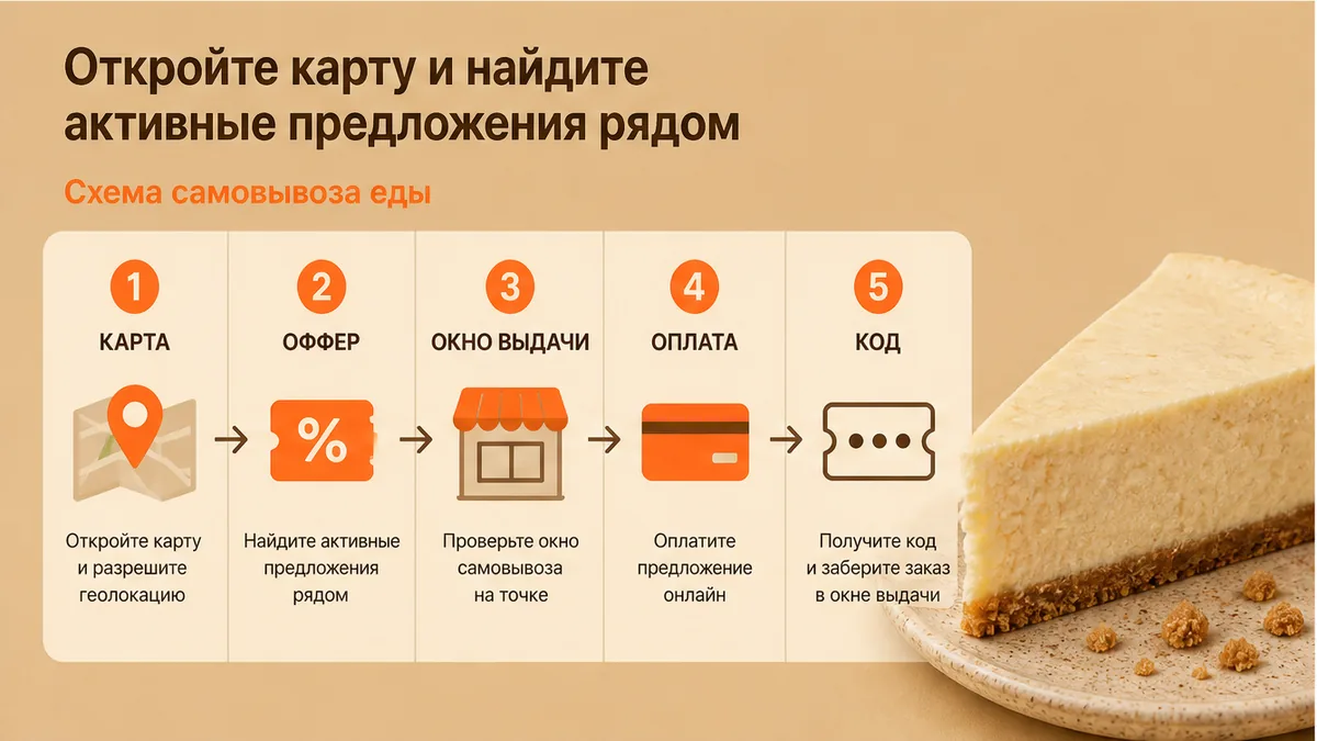 Схема самовывоза / шаги: Откройте карту и найдите активные предложения рядом