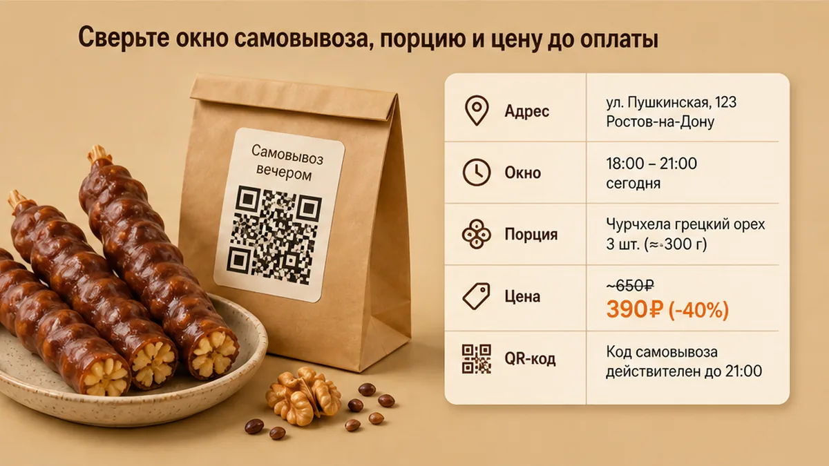 Чеклист сверки порции чурчхелы и QR-самовывоза до оплаты