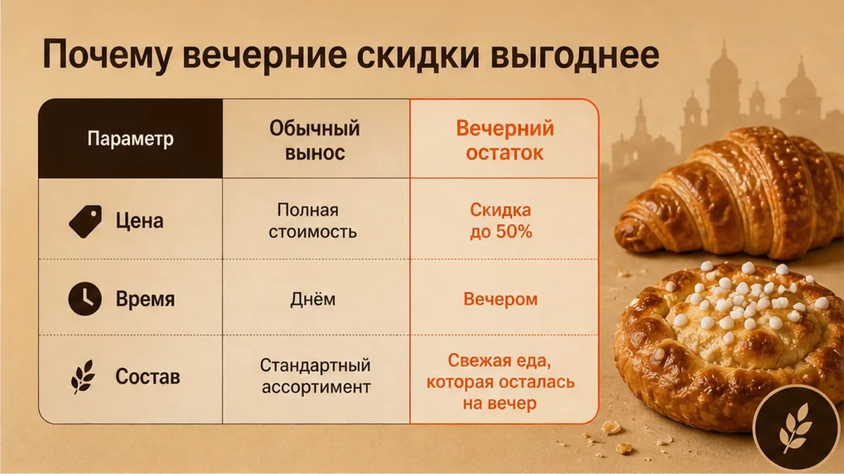 Таблица: обычное меню на вынос и вечерний остаток со скидкой