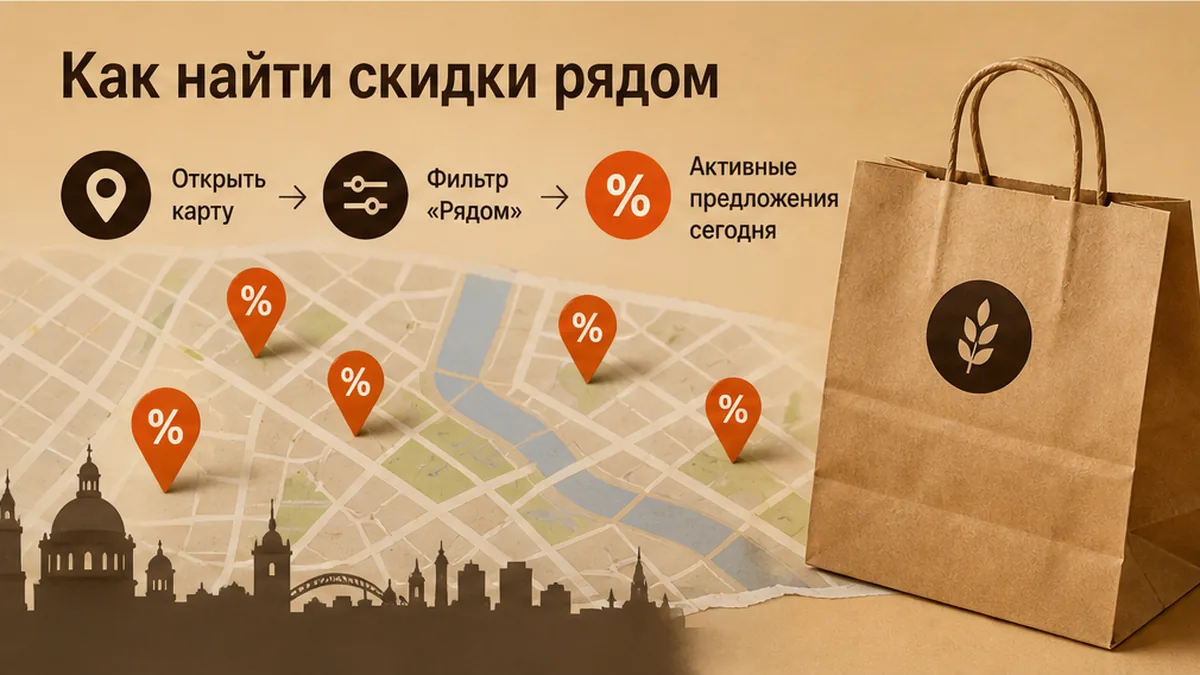 Схема: карта и активные предложения на сегодня рядом