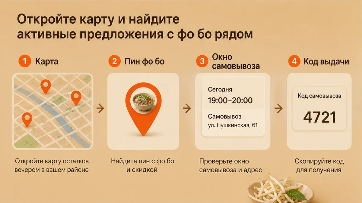 Схема: карта → активная скидка → окно самовывоза для фо бо
