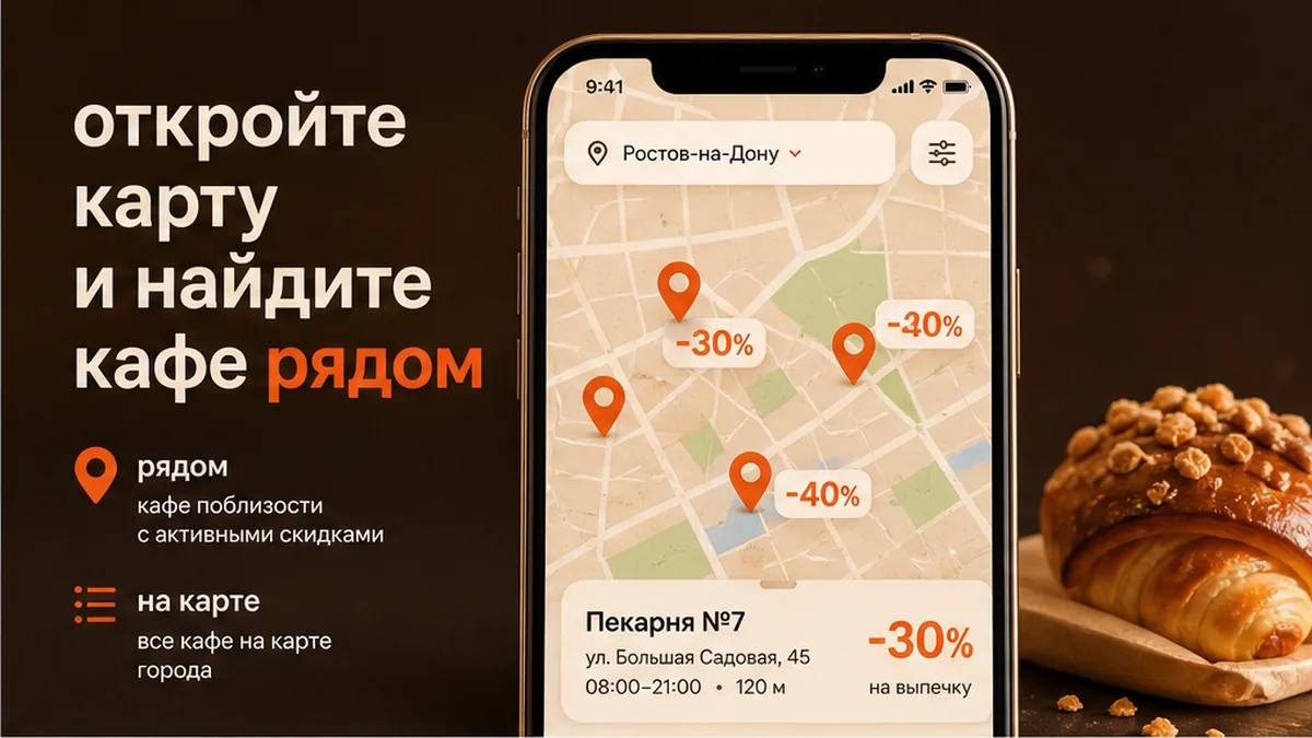 Карта кафе рядом: активные точки со скидкой, а не поиск наугад по району