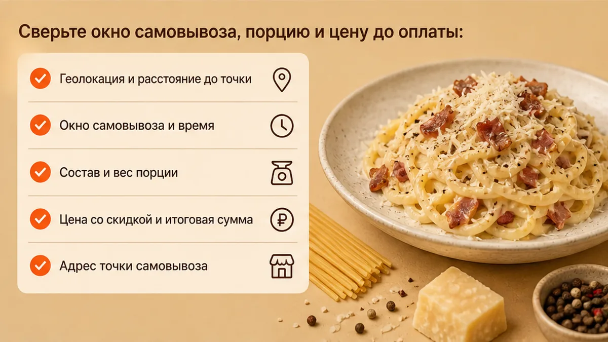 Чеклист покупателя: Сверьте окно самовывоза, порцию и цену до оплаты