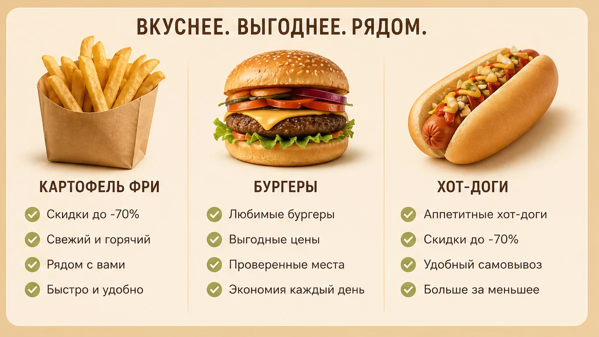 Чеклист: как отличить картофель фри от бургера и хот-дога на карте
