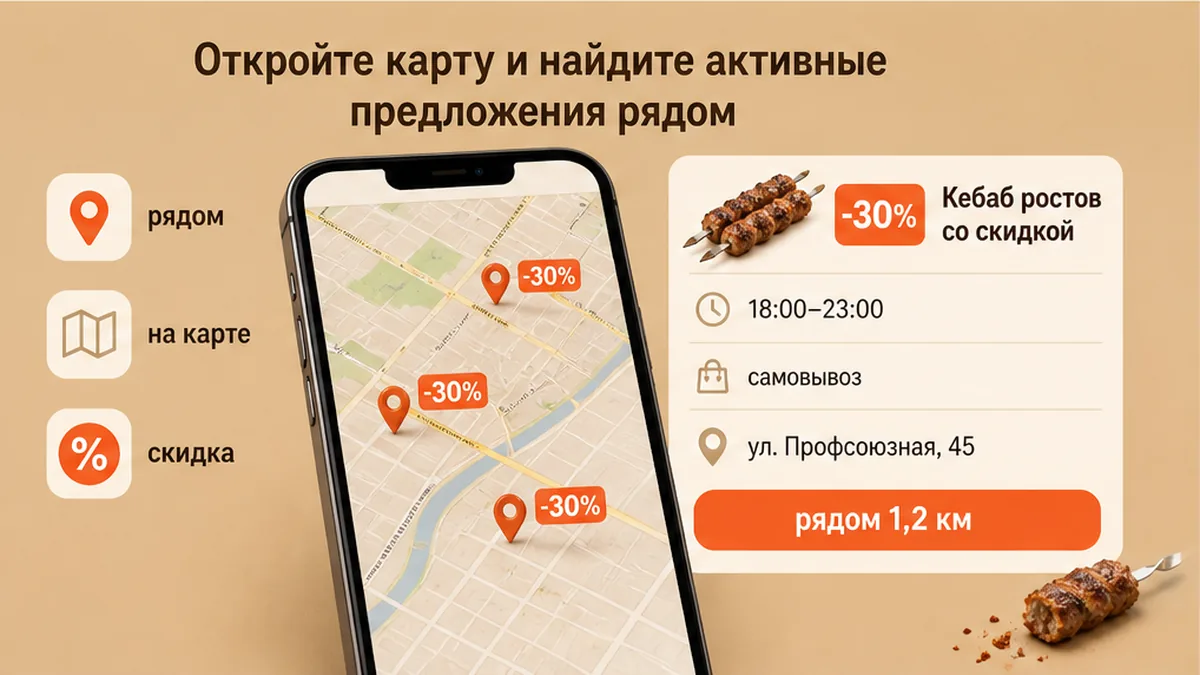 Карта кебаба рядом: активные точки со скидкой, а не поиск наугад