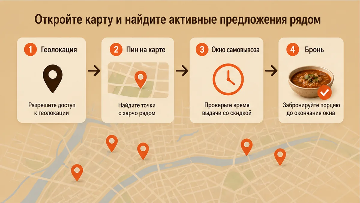 Схема: найти харчо на карте остатков рядом