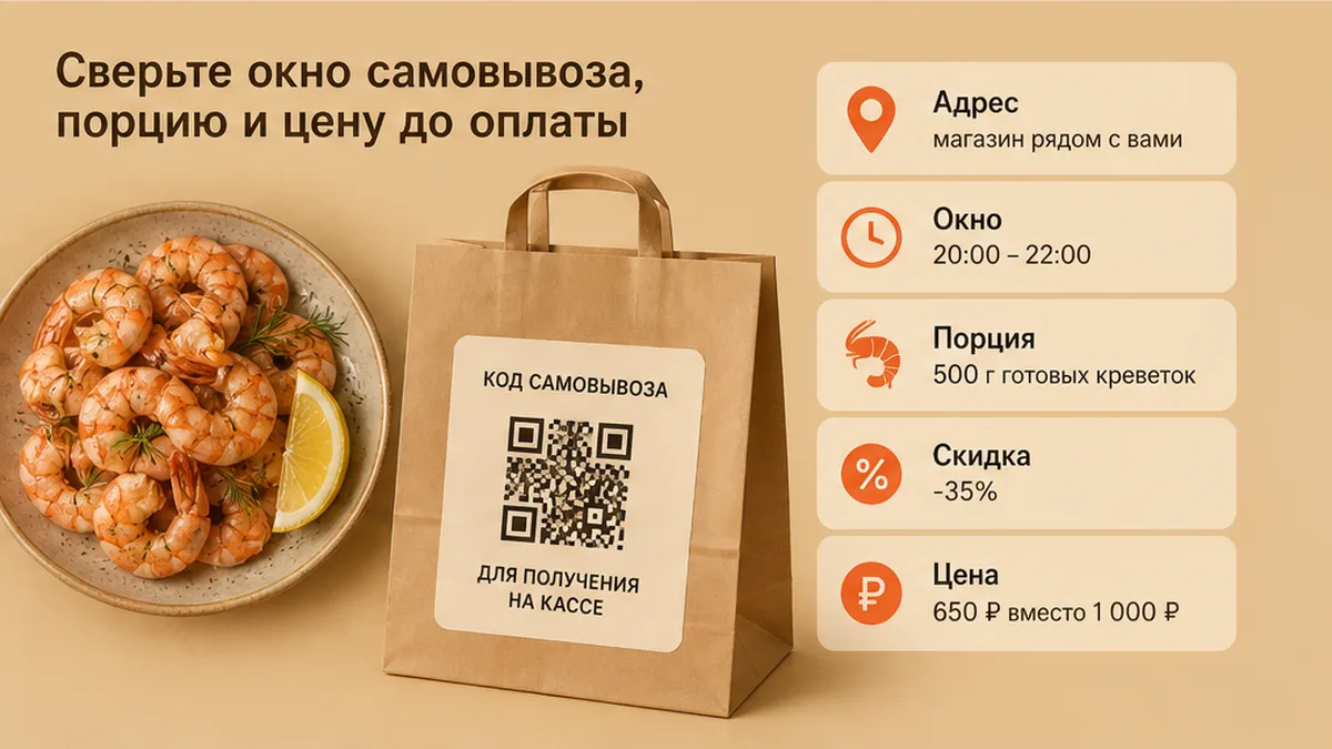 Чеклист сверки порции креветок и QR-самовывоза до оплаты