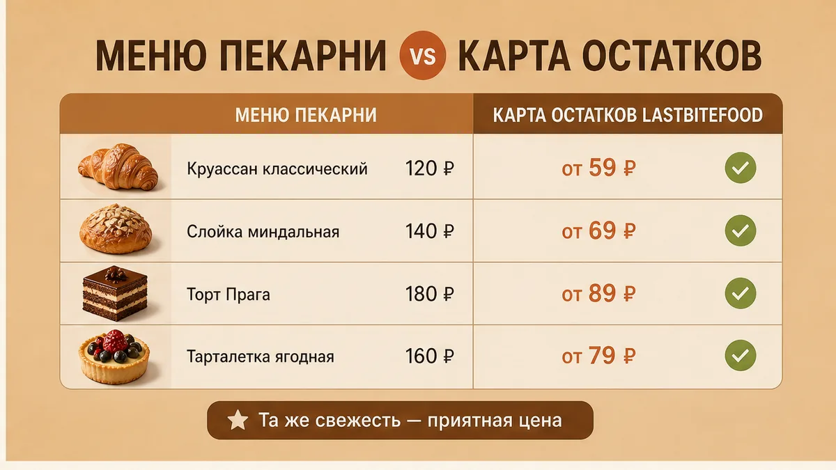 Сравнение меню пекарни и карты остатков LastBiteFood