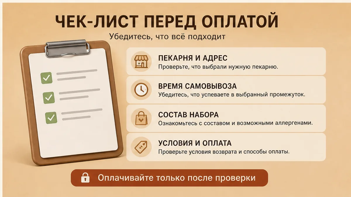 Чеклист сверки самовывоза круассанов до оплаты