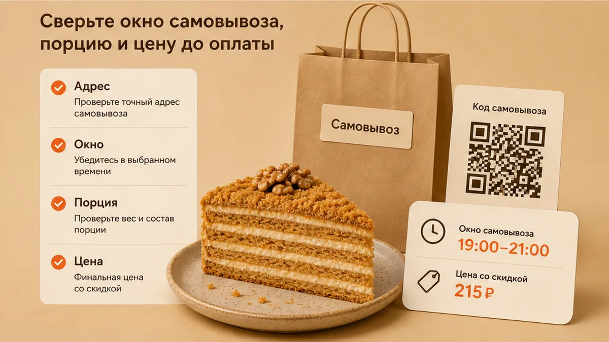 Чеклист сверки порции медовика и QR-самовывоза до оплаты
