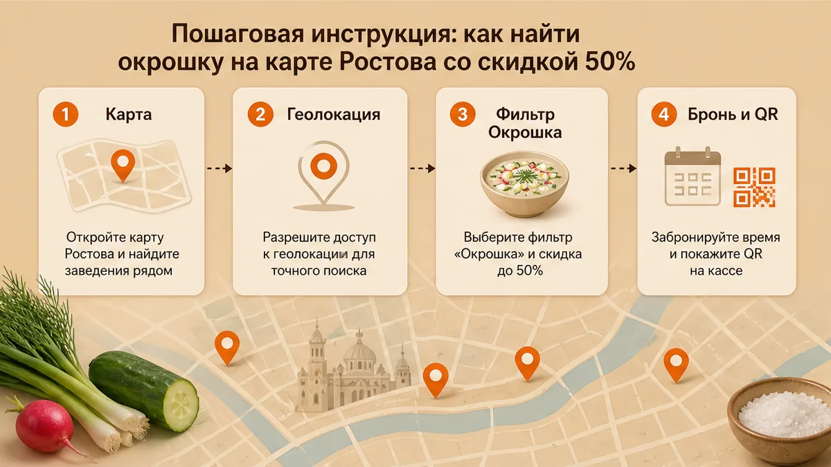 Схема: найти окрошку на карте скидок Ростова