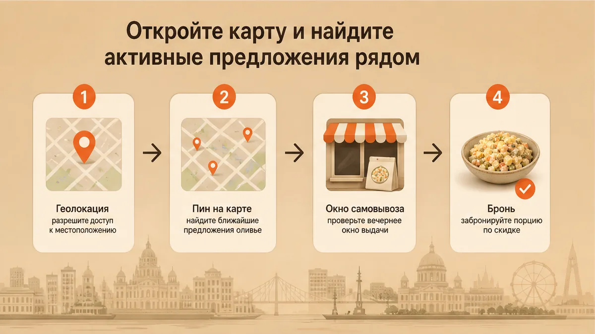 Схема: найти оливье на карте остатков рядом