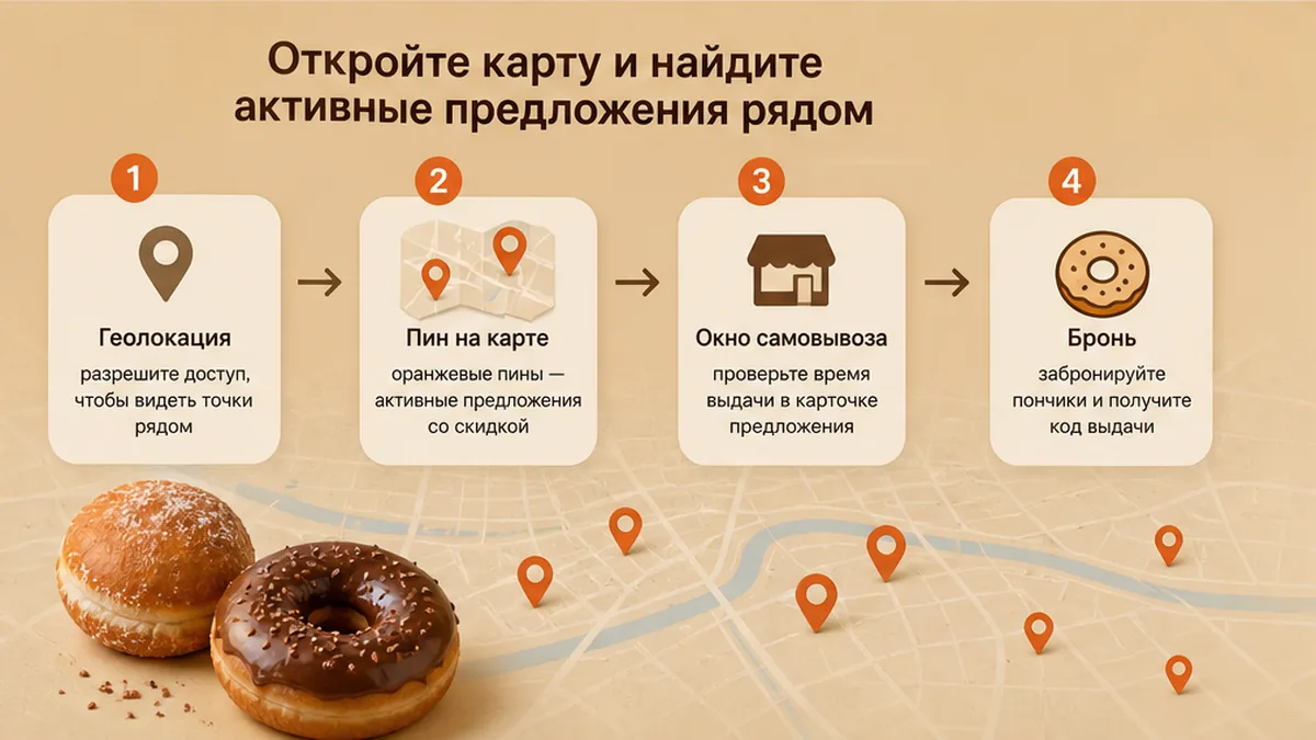 Схема: найти пончики на карте остатков рядом