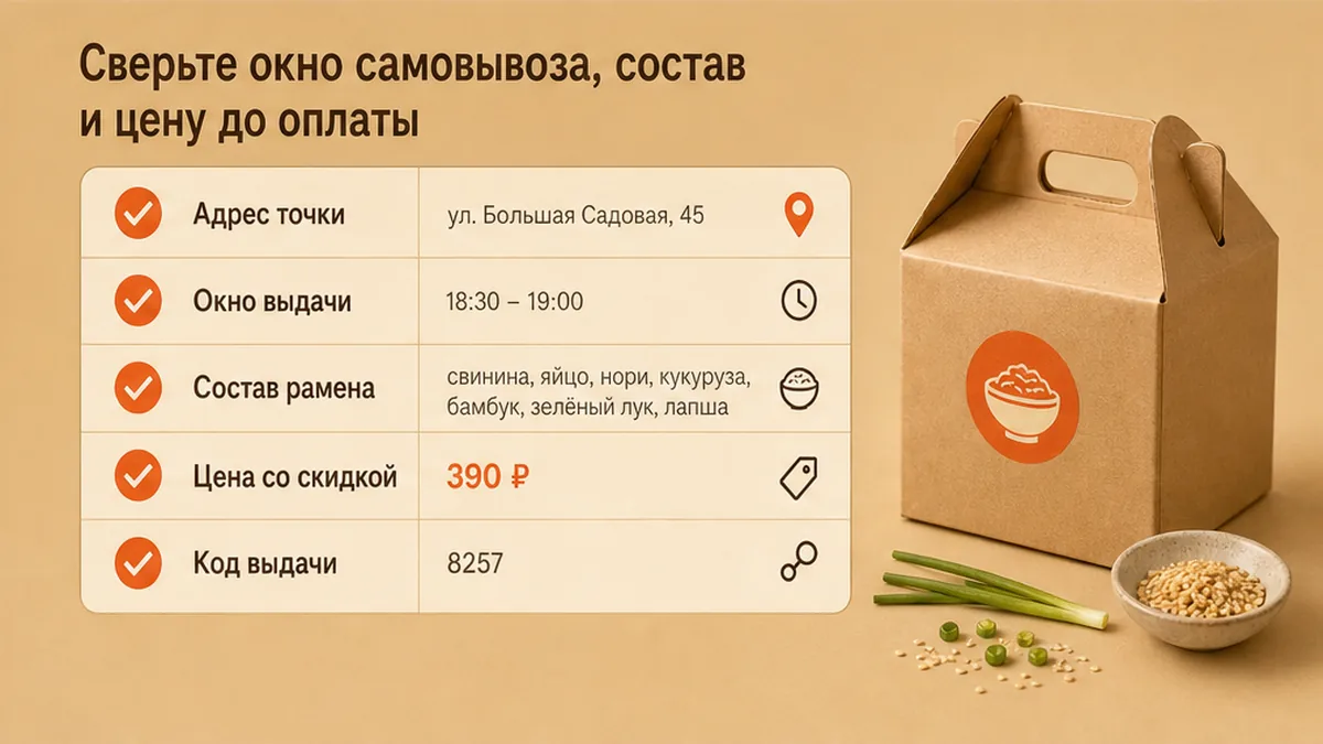 Чеклист / printable board: Сверьте окно самовывоза, состав и цену до оплаты