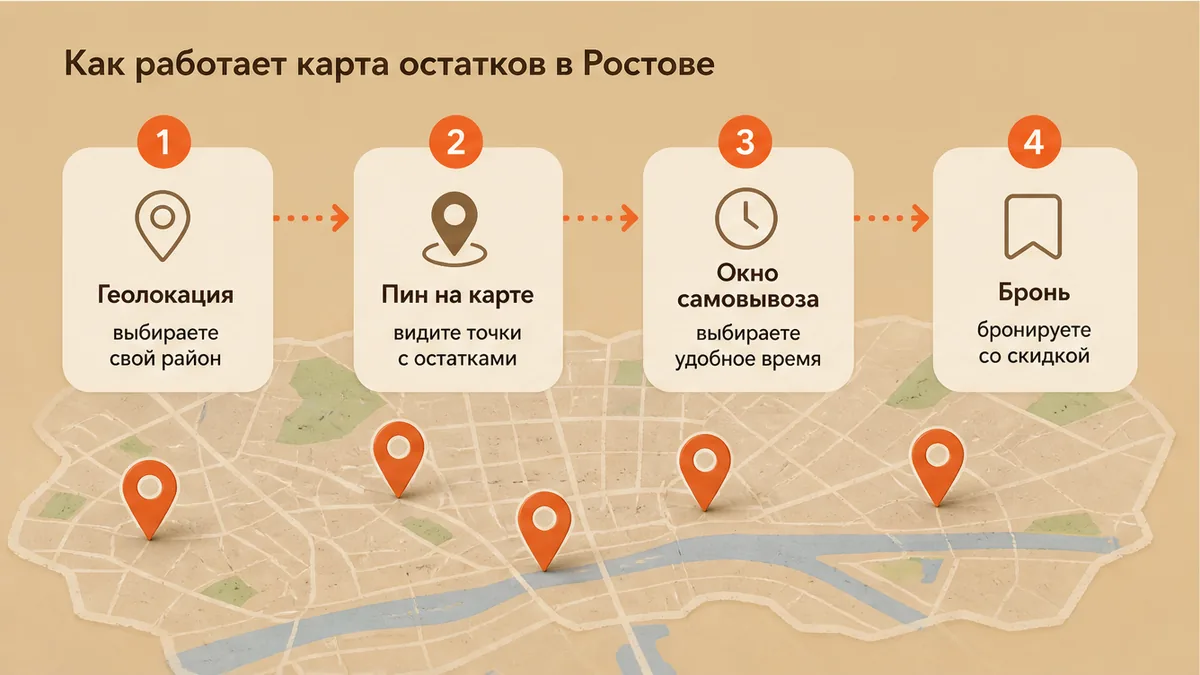 Схема workflow / шаги: Откройте карту и найдите активные предложения рядом