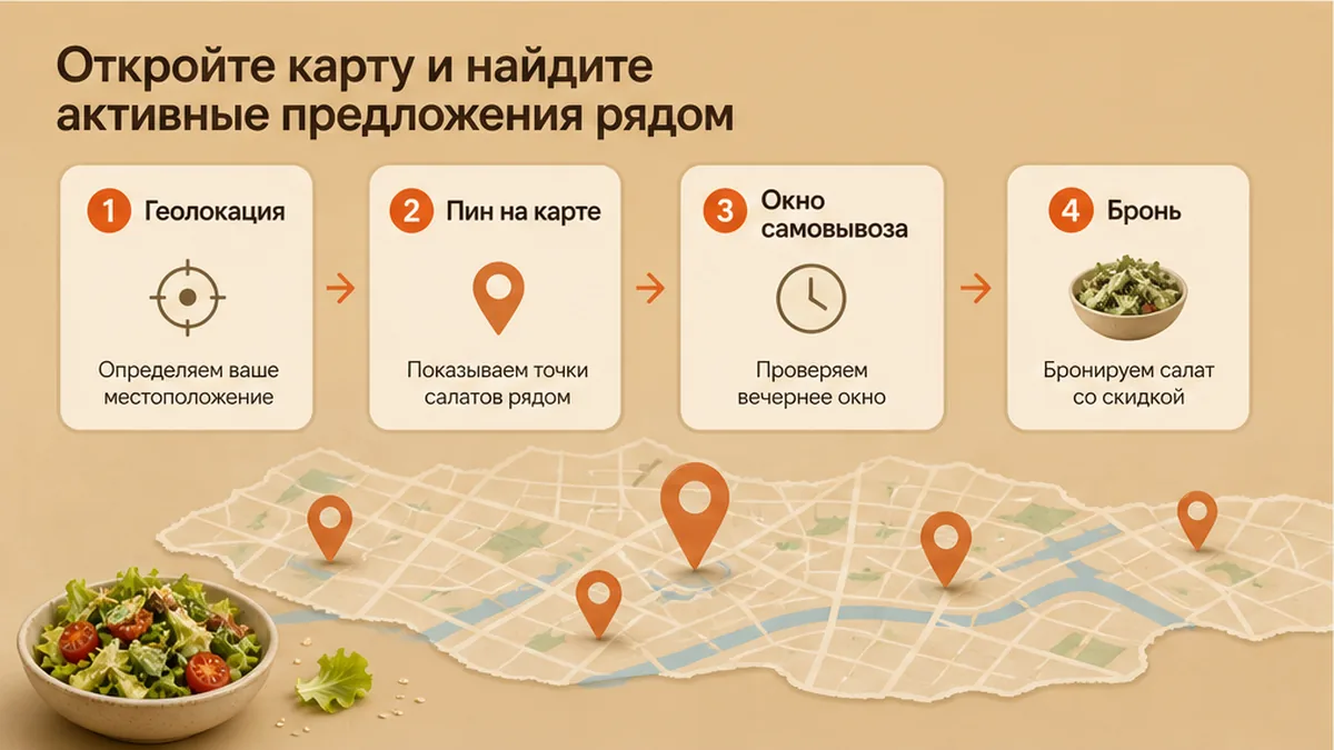 Схема: найти салат на карте остатков рядом