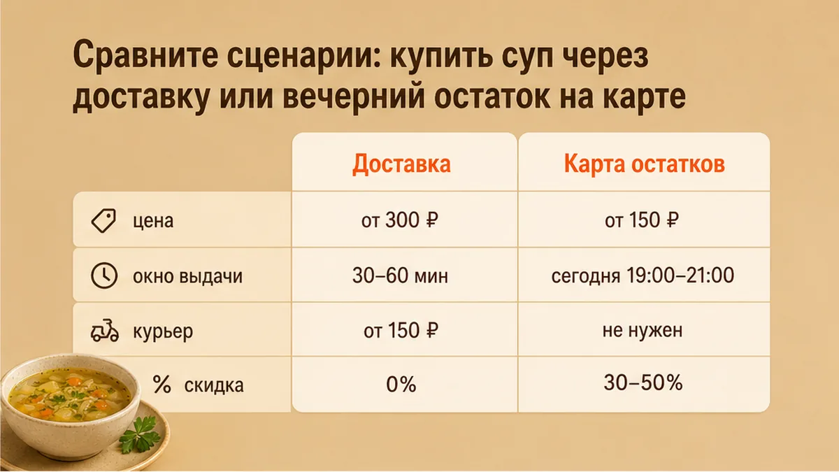 Сравнение доставки супа и карты остатков LastBiteFood