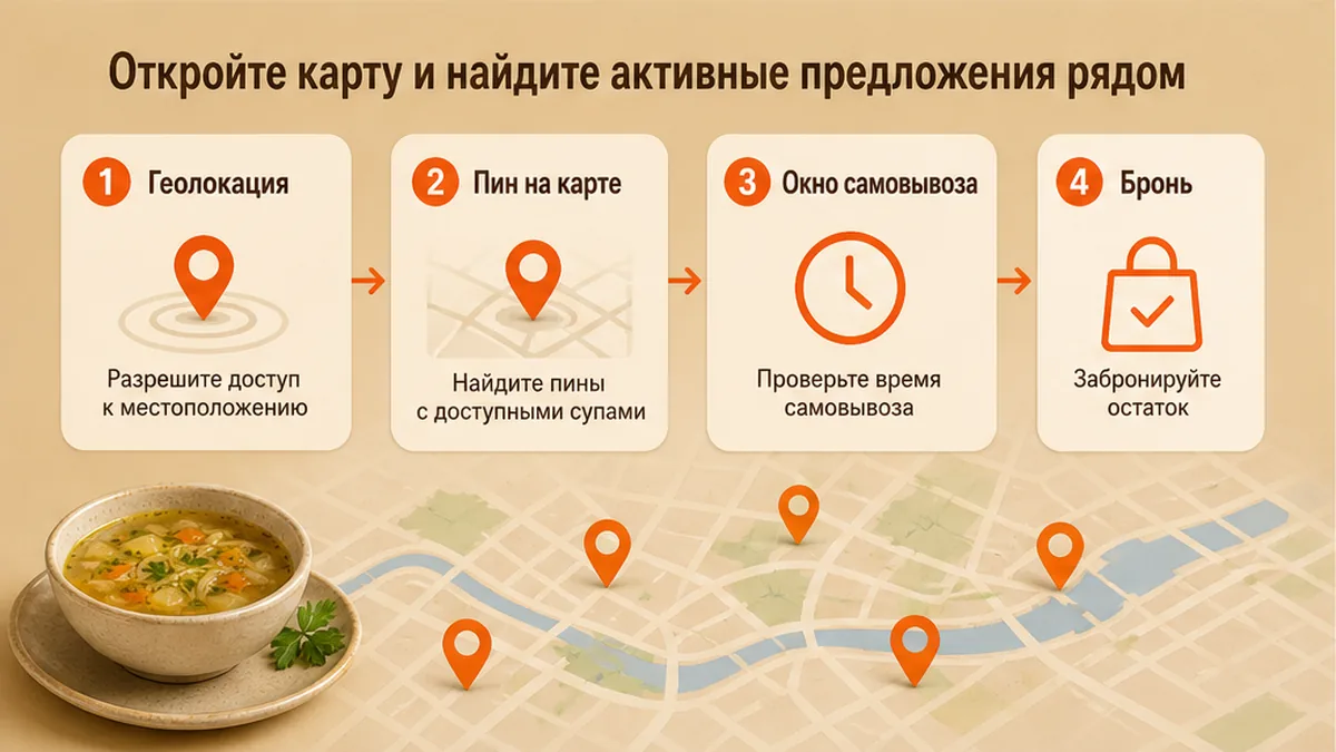 Схема: найти суп на карте остатков рядом