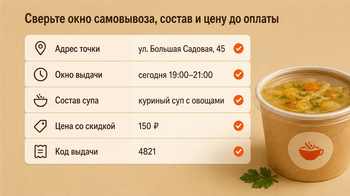 Чеклист сверки самовывоза супа до оплаты
