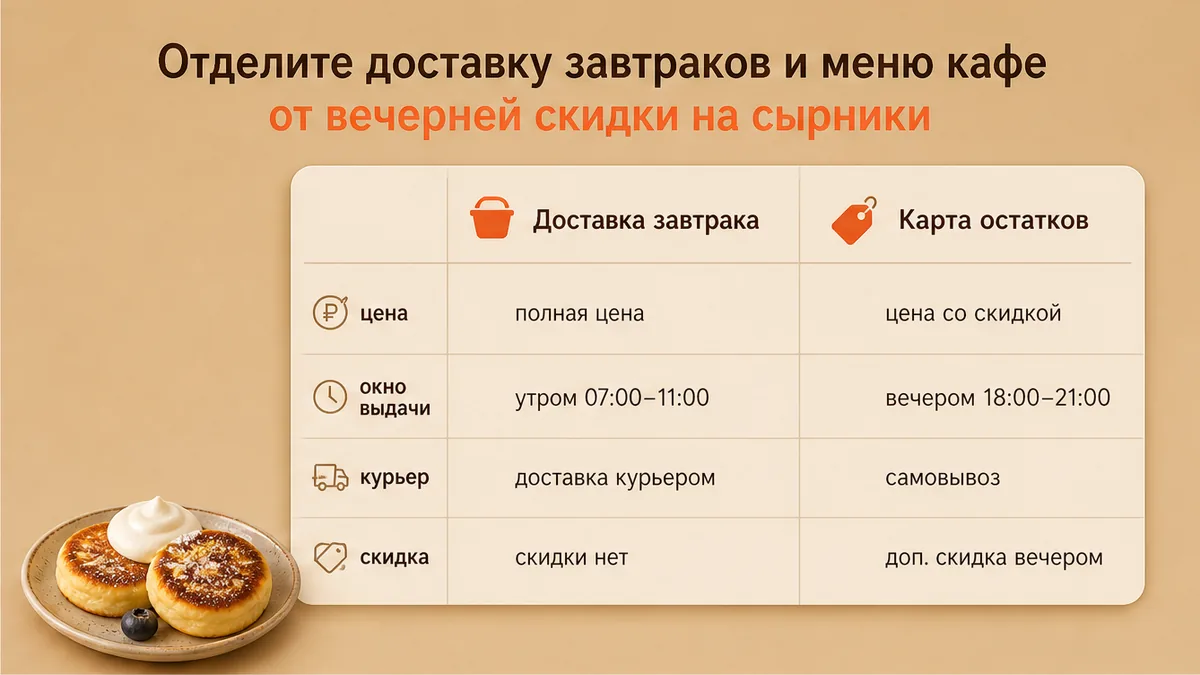 Сравнение доставки завтраков и карты остатков LastBiteFood