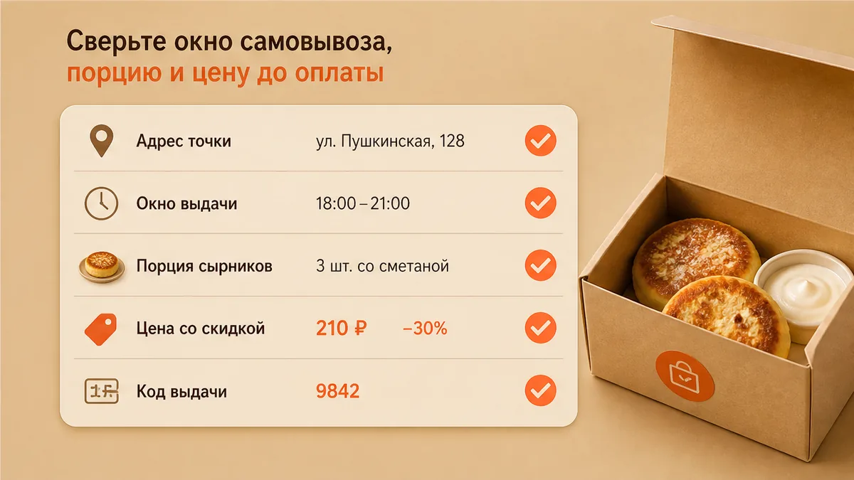 Чеклист сверки самовывоза сырников до оплаты