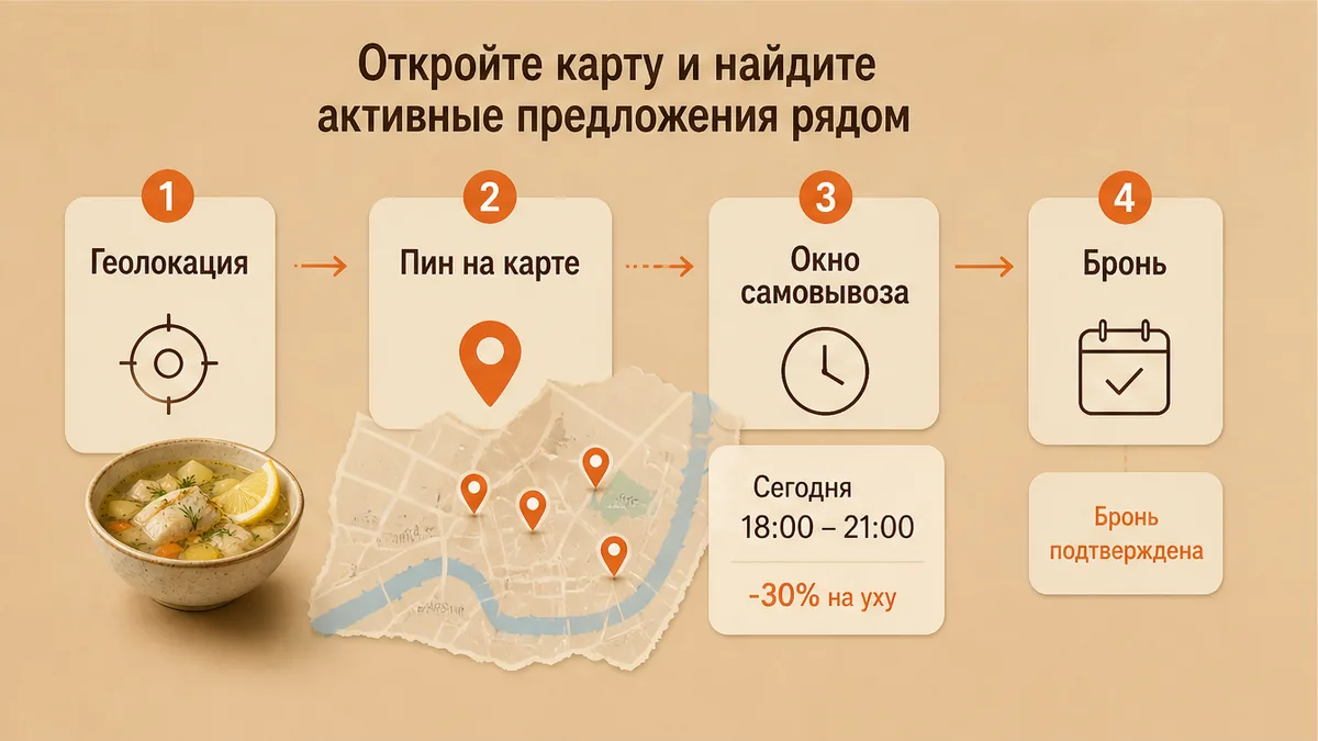 Схема: найти уху на карте остатков рядом