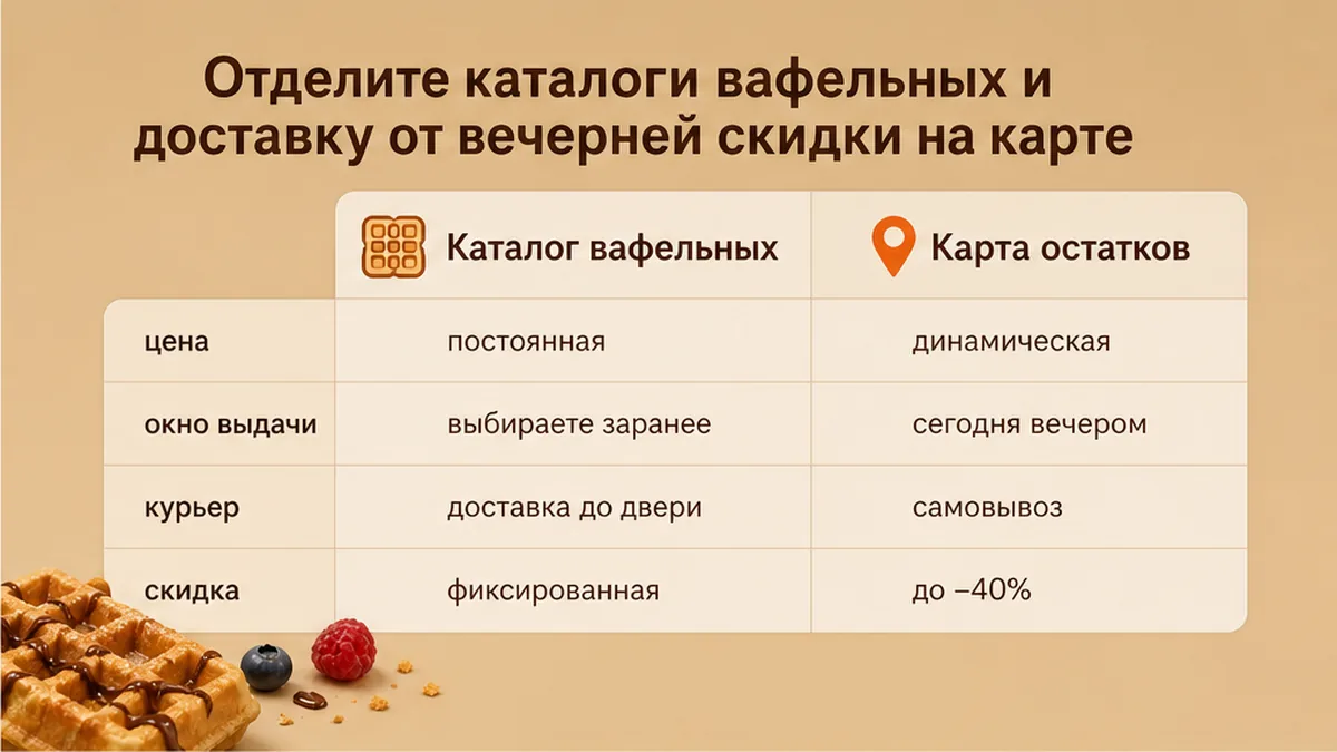 Сравнение каталога вафельных и карты остатков LastBiteFood