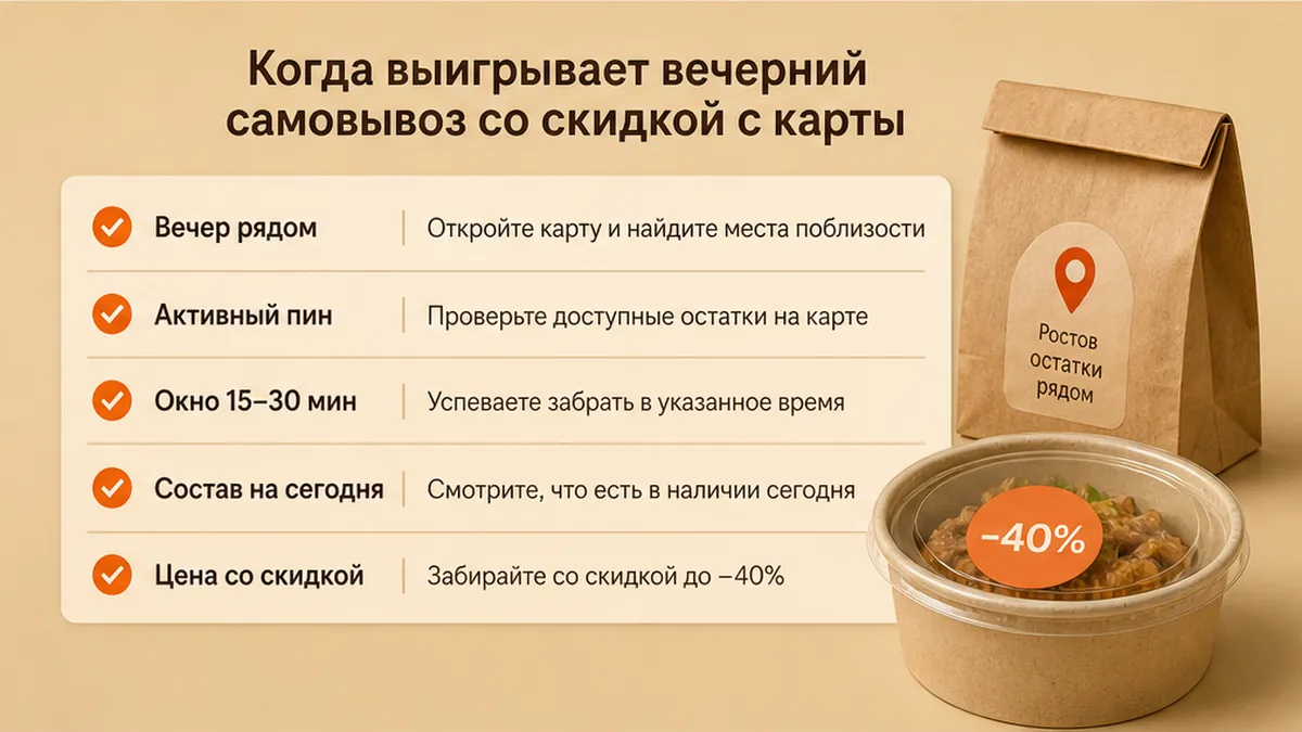 Чеклист: когда выигрывает вечерний самовывоз со скидкой с карты